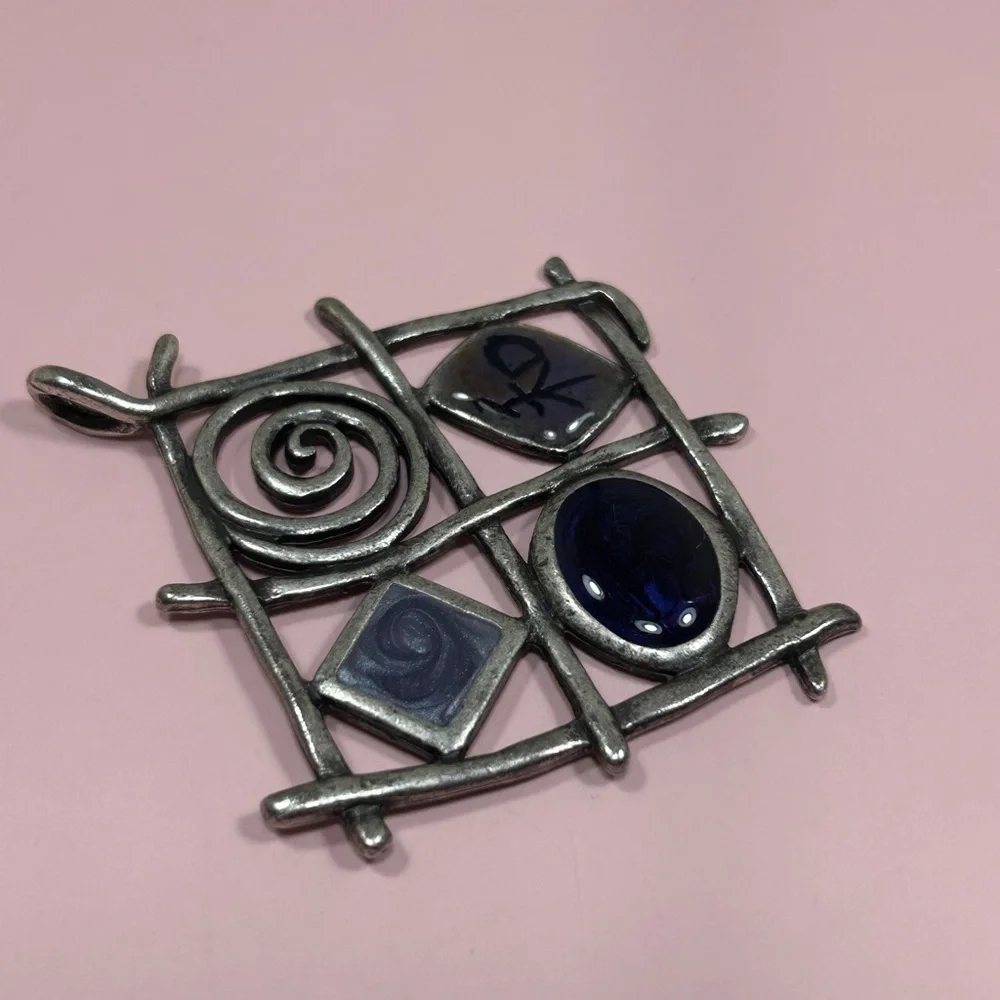 Chicos Vintage Abstract Silver and Blue Pendant
